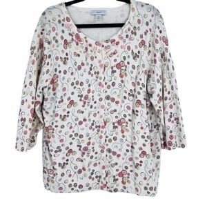 Cj Banks Womens Printed sewing seamstress Button Front Cardigan White Size 1X